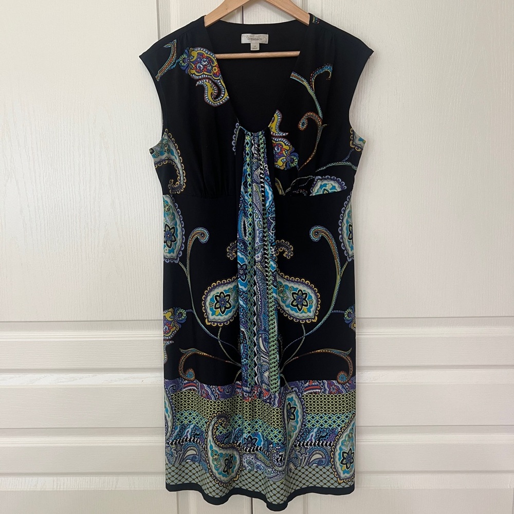 Dressbarn Black and Blue Paisley Midi Dress